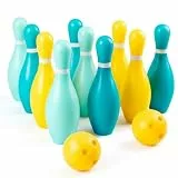 Ameble Kids Bowling Set 10 Pins & 2 Balls Indoor Outdoor Sports Toys Plastic Bowling Games for Kids with Easy-Knock Pins for Hand-Eye Coordination