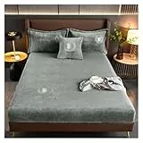 Frottee BettwäSche Einfarbige Bettlaken aus Samt, warm, verstellbar, Spannbettlaken for zu Hause, Doppelbettlaken, verblassen nicht, maschinenwaschbar, Tagesdecken Matratzenbezug(Light grey,160X200CM)