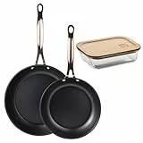 Bergner Pfannenset mit 2 Pfannen, Ø 20 x 24 cm, geschmiedetes Aluminium, mattschwarz, luftdicht, 650 ml, aus Borosilikatglas