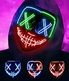 AnanBros Halloween Maske, LED Maske im Dunkeln Leuchtend, 3 Beleuchtungsmodi für Kostümspiele Cosplays Feste und Partys-BRG