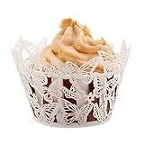 50 Stück Cupcake Wrappers Backbecher Papier, Muffinförmchen Papier Cupcake Dekoration Kuchen Pappbecher Lasergeschnitten Cupcake Backbecher für Hochzeit Geburtstag Party