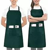 Utopia Kitchen 2er Pack Unisex Grillschürze mit geräumigen Taschen Verstellbare Latzschürzen für Männer und Frauen ideal für Köche Kochen Grillen und Backen Grün