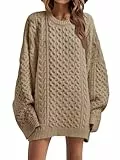 Saodimallsu Pullover Grobstrick Damen Oversized Rundhals Strickpullover Langarm Pulli Einfarbig Winter lässig Sweater Oberteile Hellbraun L