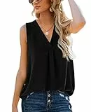 Aokosor Tank Top Damen Sommer Top Elegant Oberteile Tshirt Ärmellos Damen V Ausschnitt Lässig Locker Schwarz L