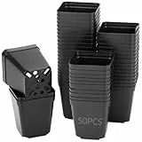 QWORK® 50 Stück 5.5 cm große quadratische pflanztöpfe aus Kunststoff, anzuchttöpfe, ideal für die anzucht von samen, stecklingen und das umpflanzen