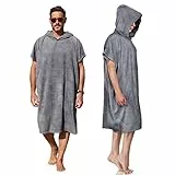 Kato Tirrinia Mikrofaser Frottee Surf Poncho Handtuch Badeponcho Bademäntel Sauna Damen Herren, Groß Surfponcho Strandponcho Erwachsene, Strandhandtuch Kapuzenhandtuch Sport Gym Beach Towel, Grau