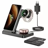GEEKERA Induktive Ladestation für Samsung, 3 in 1 Faltbare Wireless Charger für Samsung S25/S24/S23/S22, Induktionsladegerät für Galaxy Watch 8/7/6/5/4/3, Kabelloses Ladegerät für Galaxy Buds-Schwarz