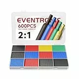 Eventronic Schrumpfschlauch Set 600 Stück, Eva-Material ‌Upgrade, IP56 Wasserdichtes, Insgesamt 27 m, 5 Farben, 12 Größen, Ideal für Elektrische Isolierung und Drahtverbindungen, Niemals Verblassen