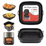 Alyvisun Silikonform für Heißluftfritteuse, 2 Stück Airfryer Silikon Backform Wiederverwendbar Silikoneinsatz Zubehör Quadratisch Silikonmatte Pot Liner für Air Fryer, Mikrowelle, Ofen(Schwarz)