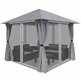 Sekey Garten Pavillon 3x3 m Wasserdicht Stabil Partyzelt, Garten Pavillon mit Moskitonetz，Gartenzelt mit 4 Seitenteile Reißverschluss, 180g/㎡ Polyester, Antrazit