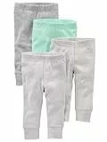 Simple Joys by Carter's Unisex Baby Hose Baumwolle, 4er-Pack, Grau/Hellgrau/Minzgrün/Streifen, 0 Monate