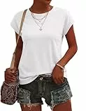 Wayleb T-Shirt Damen Sommer Rundhals, Basic Shirt Damen Kurzarm, Einfarbiges Oberteil Damen Elegant, Weiches Freizeitshirt für Alltag Büro