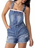 Sovoyontee Damen Latzhose Lässige Stretch Vintage Denim Verstellbare Träger Jumpsuit Sommer Overall Shorts Hellblau M