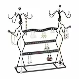Relaxdays Schmuckständer, Schmuckhalter für Ketten & Ohrringe, drehbar, HBT: 33x35x13 cm, Schmuck Aufbewahrung, schwarz