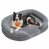 Feandrea Hundebett, Hundekissen, für große Hunde, 91 x 68 x 18 cm, orthopädisch, wasserdichte Innenschicht, erhöhte Ränder, Abnehmbarer, waschbarer Bezug, rutschfest, hellgrau PGW282G01