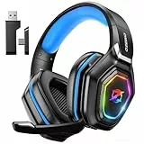 Ozeino Wireless Gaming Headset für PC/Ps4/Ps5 Gaming-Kopfhörer mit USB-A & USB-C Transmitter Gamer Headset mit Mikrofon und RGB-Licht Bluetooth-Headset für Laptop/Mobile/Mac