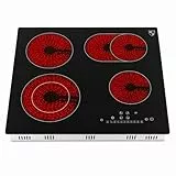 K&H Glaskeramikkochfeld NC-7206 [4 ZONEN] - Herdplatte 4 Kochfelder - Kochfeld 4 Platten Autark - Kochplatten 4er - Starkstrom-Anschluss - Kein Stecker Enthalten - 60 cm 7200 Watt - 9 Leistungsstufen
