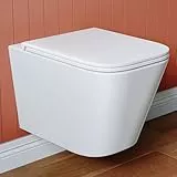 Hänge WC Spülrandlos mit WC Sitz mit Absenkautomatik aus Keramik - Toilette mit Einloch-Superspin-Spülung - Wand WC Toiletten für Gäste wc - Kloschüssel mit Nano Beschichtung