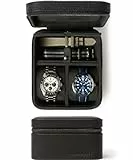 TAWBURY Leder-Uhrenetui für Reisen mit Aufbewahrungsfach - Uhrenbox zum Reisen Leder | Uhrenbox Leder Schwarz | Uhrenkasten Leder | Uhr Box 2 Uhren | Watch Case Travel