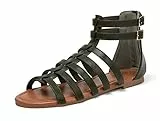 katliu Riemchensandalen Damen Flach Römersandalen Sommer Leder Bohemian Strand Sandalen Grün 39