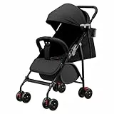 MUL-BOUTIQUE Kompakter Buggy, 0 bis 4 Jahre (30 kg max), leicht (4,8 kg), Buggy für Babys, Komfort, faltbar, kompakt und neigbar, mit Baumwolle, Getränkehalter, Sonnenblende (schwarz)