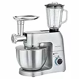 ProfiCook Knetmaschine | Universalküchenmaschine | 3in1 | 8 Geschwindigkeitsstufen | 1500 Watt | 6,7 Liter Edelstahlschüsse | Glas Mixer 1,5 Liter | Fleischwolf | Beleuchteter Drehregler | PC-KM 1189