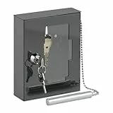Relaxdays Notschlüsselkasten mit Glasscheibe, Hammer & Schlüssel, abschließbar, Metall, Notschlüsselbox, Notkasten, grau