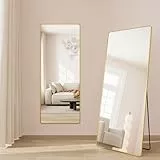 SONGMICS Ganzkörperspiegel, 165 x 60 cm, rechteckiger Standspiegel, Rahmen aus Aluminiumlegierung, Hartglas, für Schlafzimmer, Wohnzimmer, Garderobe, blassgold LFM038AB01