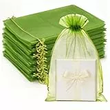 G2PLUS Salbei Grün Organzasäckchen 17x23cm: Groß Hochzeit Geschenk Organzabeutel, 50 Stück Organza-Beutelchen mit Kordelzug Sie als Hochzeit Bonbonsbeutel, Schmuckbeutel, Geschenkbeutel