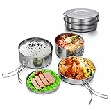 Lixada Camping Kochgeschirr Set 4-teiligtes Edelstahl Camping Topf Kompaktes Faltbare Campinggeschirr Pot Plate für Picknick Camp Kochset Backpacking Camping Wandern