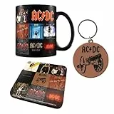 AC/DC Geschenkset (Becher, Untersetzer und Schlüsselanhänger) – Offizielles Merchandise, inklusive Premium-Keramikbecher, Untersetzer und Schlüsselanhänger, perfekt für Rock-Fans, ideal zum