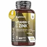 Vitamin C mit Zink Tabletten - 1000mg - 6 Monate Vorrat - Für Immunsystem, Energie, Knochen, Haut & Stoffwechsel (EFSA) - 180 vegane Tabletten - Alternative zu Kapseln & Pulver - Vit C von WeightWorld