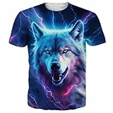Goodstoworld T Shirt Herren 3D Wolf Shirt Druck Lustig Unisex Regular Fit T-Shirt Casual Cool Grafik Muster Sommer Kurzarm Tops Tee für Männer M