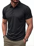 PINSPARK Polo Hemd Herren Kurzarm Poloshirt Sommer Atmungsaktives Polo Shirts Schnelltrocknend Golf Shirt Sport Polohemd Basic Männer Tennis Shirt Schwarz XL