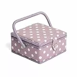 Hobby Gift Nähkästchen Klein mit Griff - Nähkorb aus Baumwolle mit Fächern für Nähzubehör & Werkzeuge - Aufbewahrungsbox für Handarbeit - 20 x 20 x 11 cm, Mauve mit Punkten