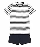 Petit Bateau Jungen Pyjacourt, Weiss Marshmallow / Blau Smoking, 14 Jahre