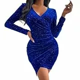 Chnnamzu Ballkleider Kurz Damen Etuikleider Enges Wickelkleid Samt Kleid Damen-Freizeitkleid Samtkleid, Langarm Kleid Sexy Kleid einfarbig, Minirock mit V-Ausschnitt Kleid