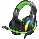 Krysenix PG1 RGB Gaming Headset für PS4, PS5, PC, Nintendo Switch, Xbox one, Headset mit Mikrofon, Gaming Kopfhörer mit Mikrofon, Noise Cancelling Kopfhörer mit 3.5mm Klinke Schwarz/Grün
