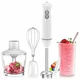 Bonsenkitchen Pürierstab, 1000W Edelstahl Elektrischer Stabmixer, 2 Geschwindigkeitsstufen, Stabmixer Set，mit Lebensmittelhacker, Messbecher und Schneebesen, für Babynahrung, Suppen, Smoothies, Weiß