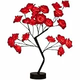 BEAZOOM USB-Rosenlampe, LED-Nachtlicht, für weiches Leuchten, Blumendekor für Schlafzimmer, Nachttisch, romantische Geschenkidee (mehrere Farben) (rot)