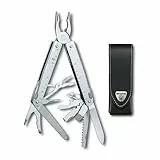 Victorinox Multifunktionswerkzeug Swiss Tool X, 26 Funktionen, Swiss Made, Multitool mit Feststellklinge, Inkl. Leder-Etui, Silber
