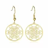 TEAMER Metatron Ohrringe Edelstahl Davidstern Ohrringe Blume des Lebens Geometrische Hohlbaumeln Vintage Amulett Schmuck für Frauen Mädchen (Metatrons Würfel-Gold)
