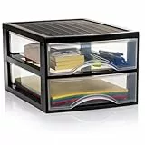 Hausfelder Schubladenbox A4 mit 2 Schubladen, Transparente Kunststoff Schubladenbox für Schreibtisch, Büro Organizer Schubladen, Aufbewahrungsbox mit Schubladen, Din A4, Stapelbar, 36,5x26x19cm