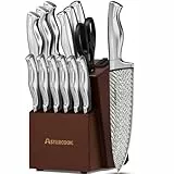 Astercook Messerset, 15-teiliges Küchenmesser-Set mit Block, eingebauter Messerschärfer, Deutscher Edelstahl-Kniederblock-Set, Dishwasher Safe