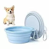 Faltbare Reisenäpfe,Silikon Wassernapf für Hunde,2 Stück Makronenfarben Tragbarer Hund Futternapf,Hunde Reise Wanderungen and Camping (Blau + Grau, 350ml)