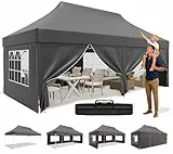 JUMMICO Faltpavillon 3x6 mit Hoher Spitze, um 60% Verbesserte Regenschutzleistung. UV 50+, Pavillon 3x6 Wasserdicht Stabil Winterfest, Shelter mit seitenwänden, für Garten und Camping, Dunkelgrau