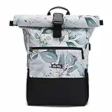 Ela Mo Rucksack Damen - Rolltop schön u. durchdacht - Laptop Rucksäcke für Frauen - Anti Diebstahl Tasche für Schule, Uni, Business (Waterleaf Gold)