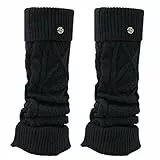 Bseical Stulpen für damen Mädchen aus Wolle Beinstulpen Gestrickte Beinlinge Leg Warmers Beinwärmer Flexibel Warme Kniewärmer Stiefelstulpen Langer (Schwarz, S/L-57cm)