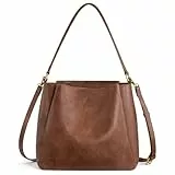 LOVEVOOK Handtasche Damen Mittelgroß, PU Leder Schultertasche, Beuteltasche mit Drei Großen Fächern, Elegante Retro Umhängetasche, Handtaschen für Büro, Shopper & Reise (Braun, M)