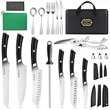 MOSFiATA Küchenmesser Set Edelstahl 19-Teilig Outdoor mit Tasche, Scharfes Kochmesser Ensemble,Fingerschutz, Messerschwertüllen, Wetzstab, Oxford Transportbeutel-Optimal für Unterwegs